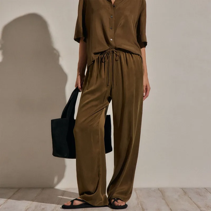 Silk Charmeuse Drawstring Pant - Cocoa made by James Perse