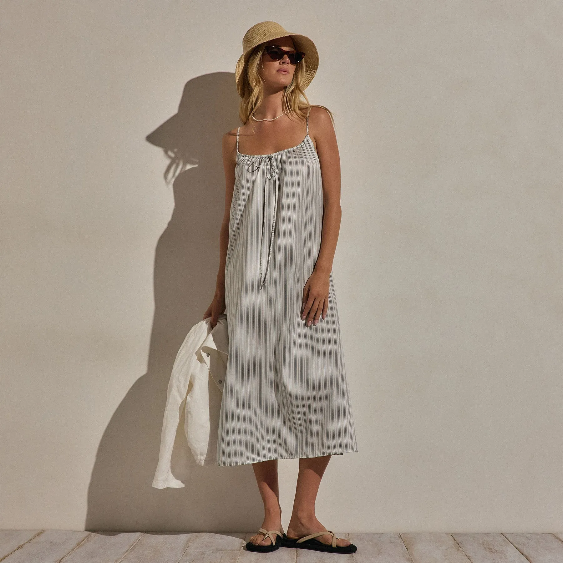 Silk Stripe Strappy Tie Dress - Pacific Stripe sold by James Perse