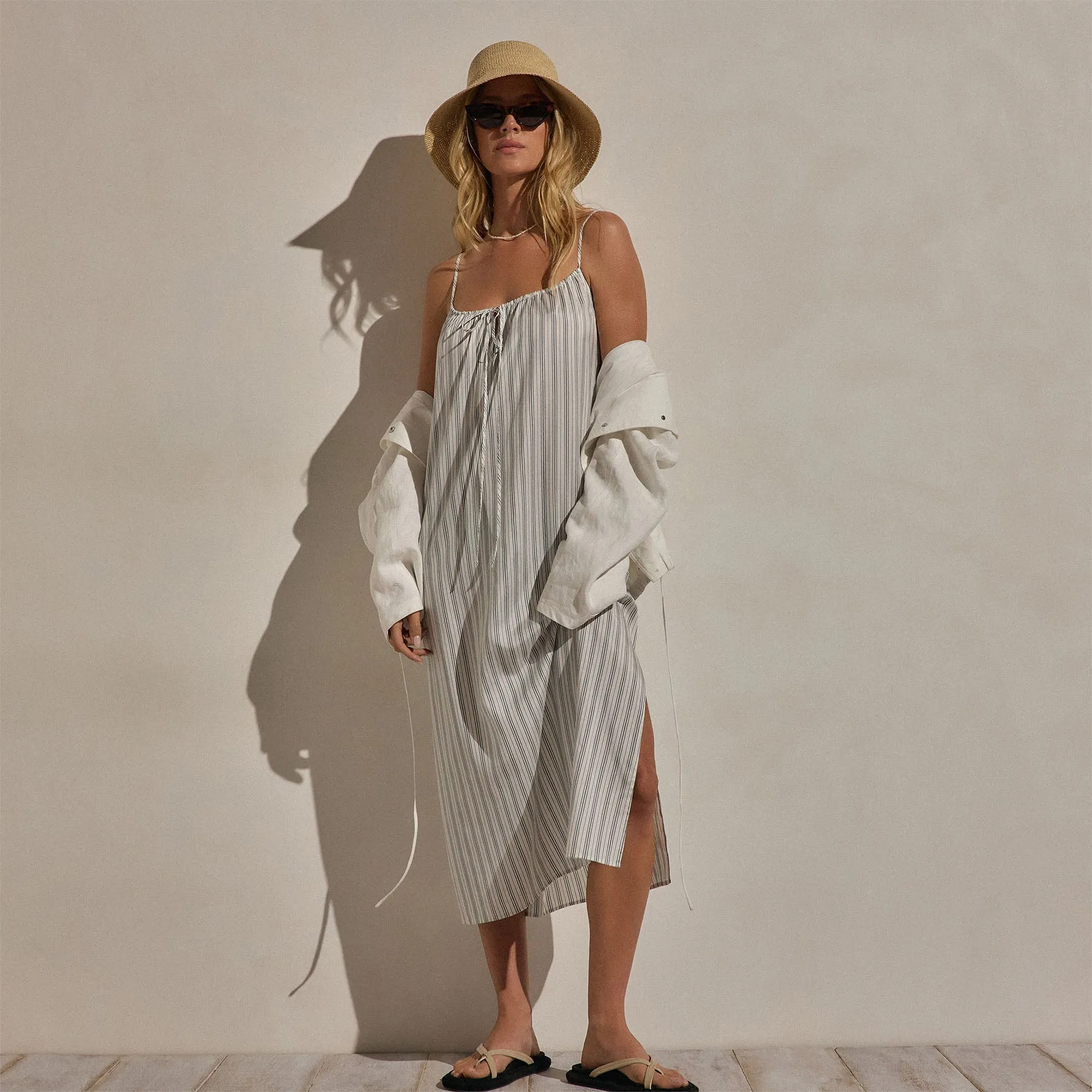 Silk Stripe Strappy Tie Dress - Pacific Stripe sold by James Perse product image thumbnail 4