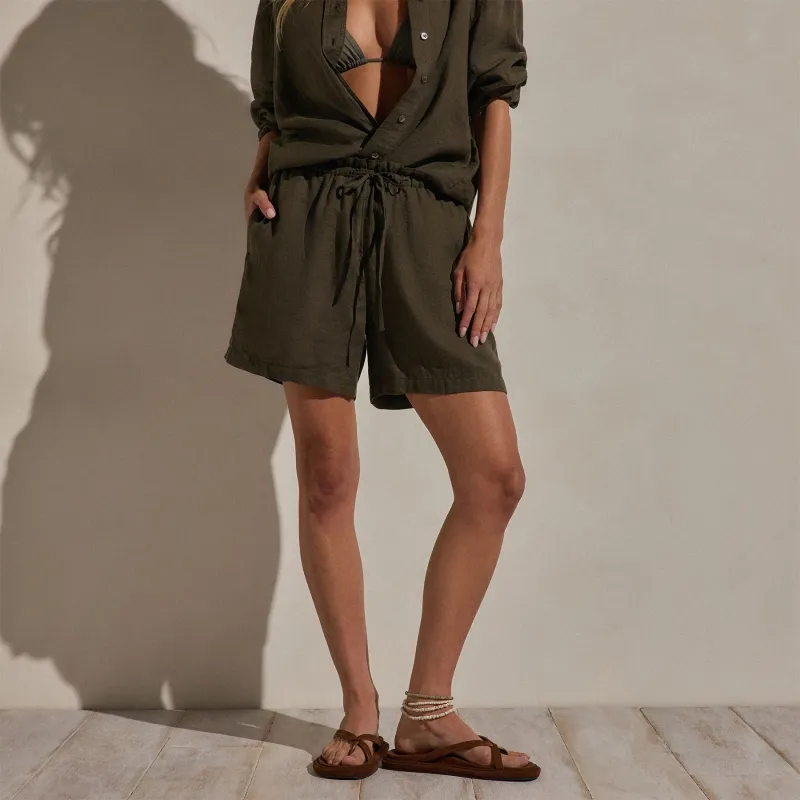 Linen Short - Army Green made by James Perse