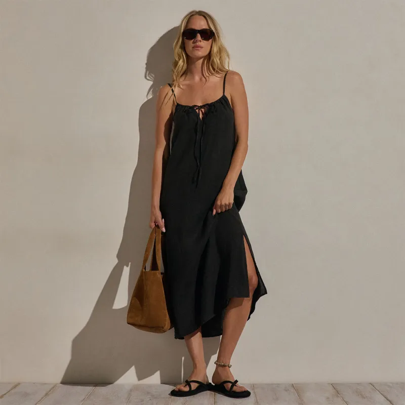 Lightweight Linen Strappy Cami Dress - Black made by James Perse