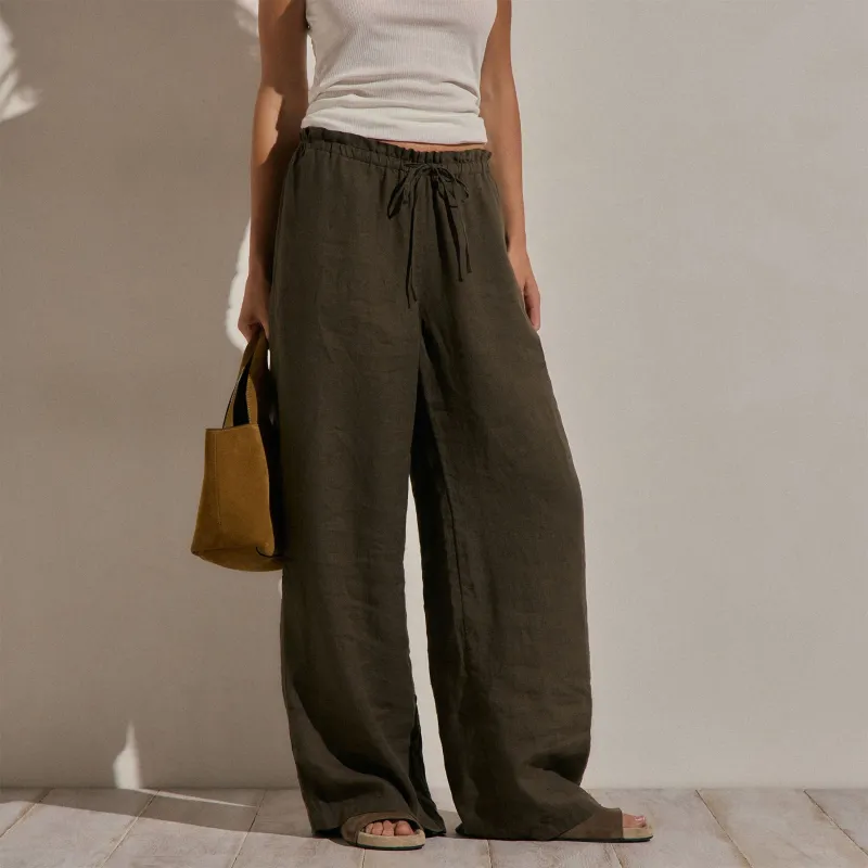 Linen Pant - Army Green made by James Perse