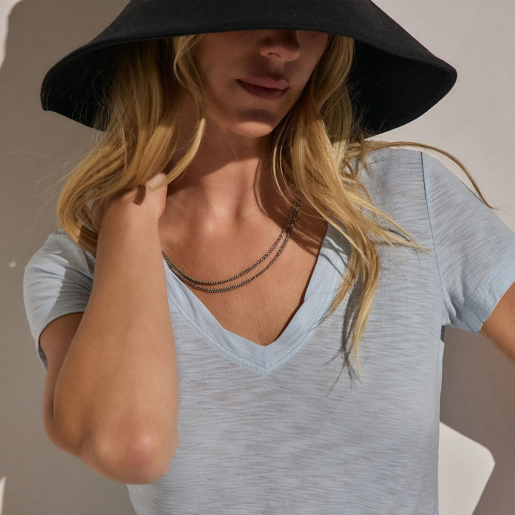Sheer Slub V Neck - Pale Azul sold by James Perse product image thumbnail 2