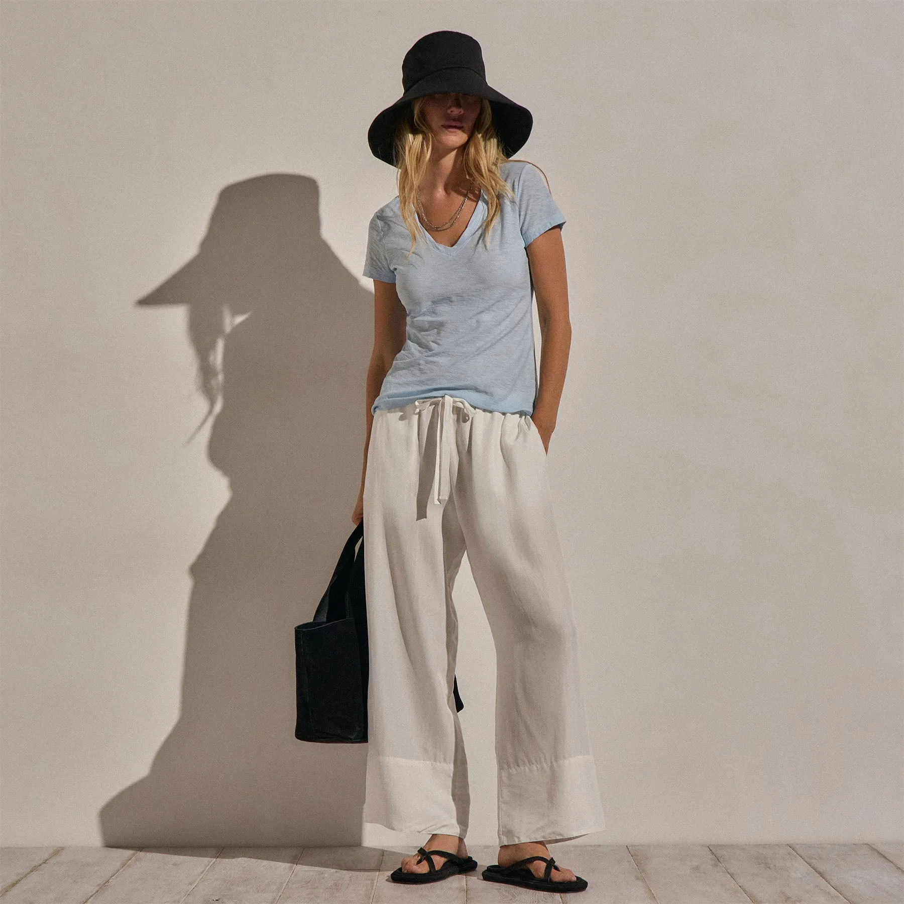 Sheer Slub V Neck - Pale Azul sold by James Perse product image thumbnail 3
