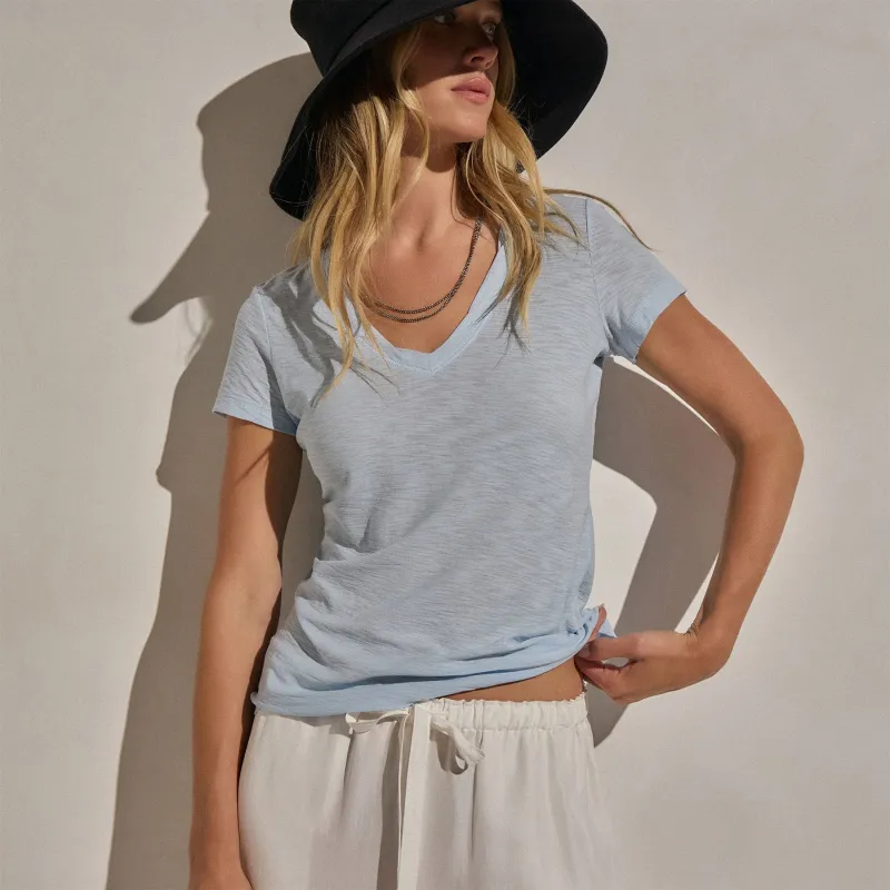 Sheer Slub V Neck - Pale Azul made by James Perse