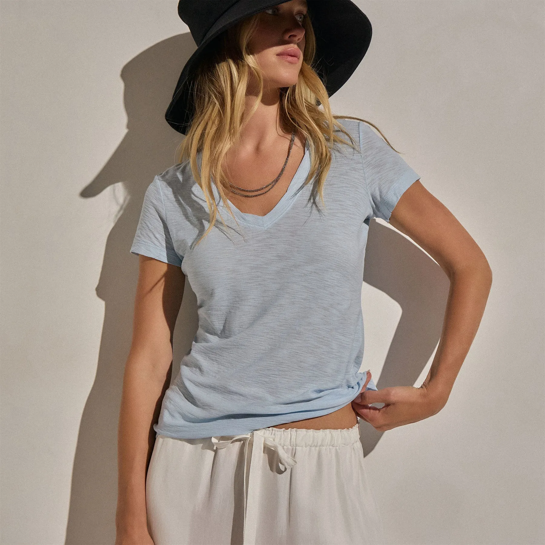 Sheer Slub V Neck - Pale Azul sold by James Perse