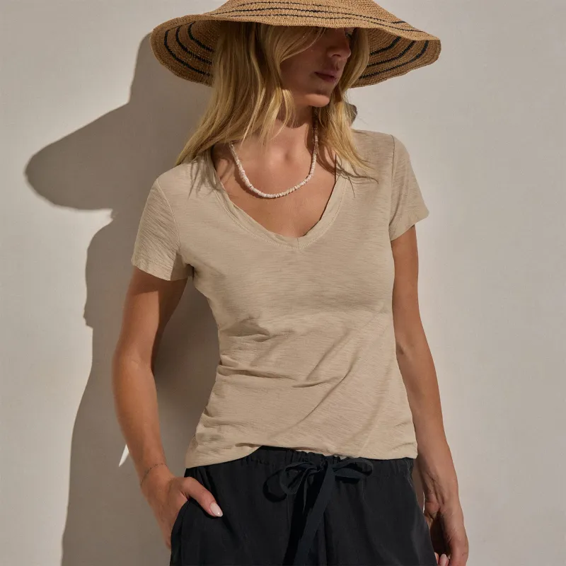 Sheer Slub V Neck - Stone made by James Perse