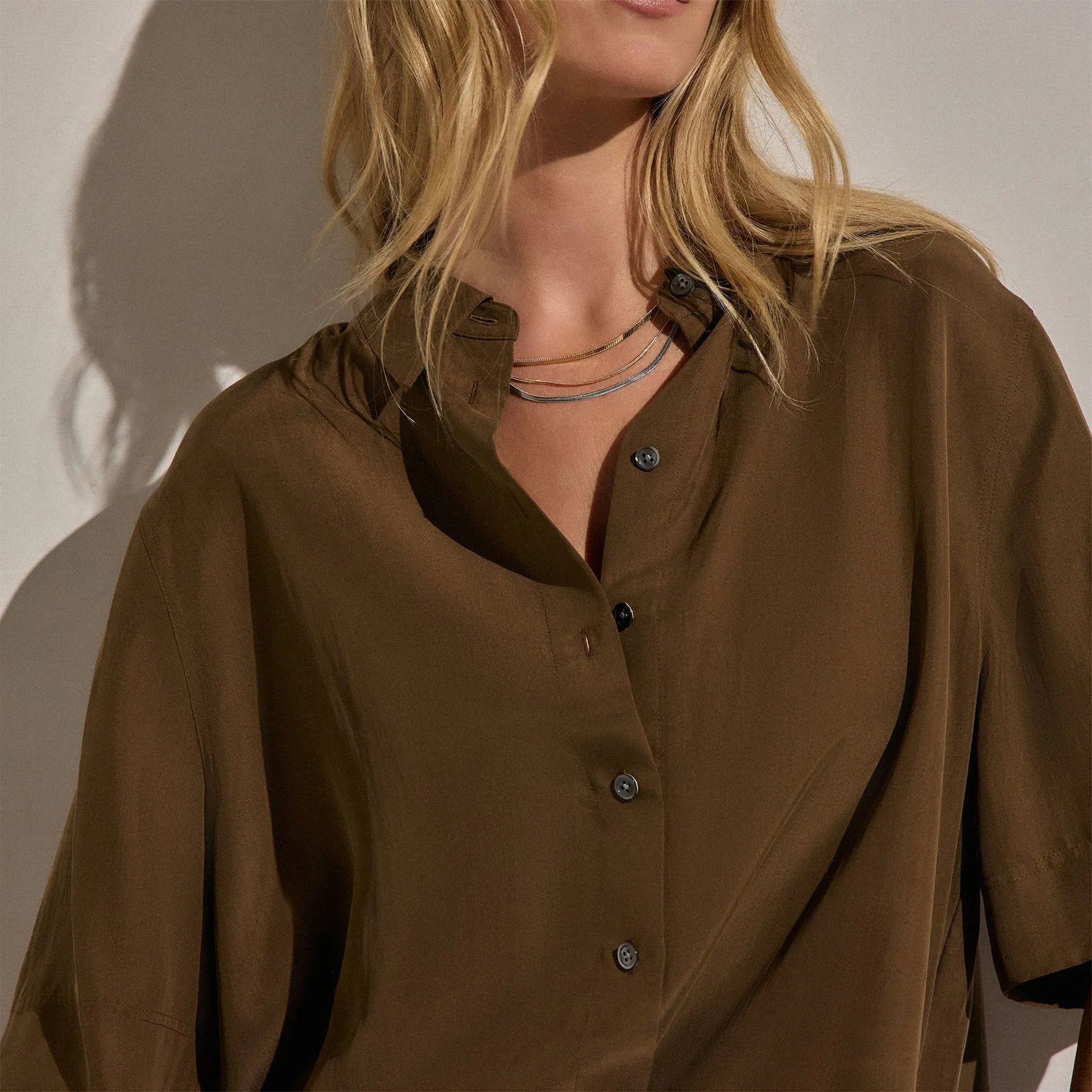 Silk Short Sleeve Shirt - Cocoa sold by James Perse product image thumbnail 5