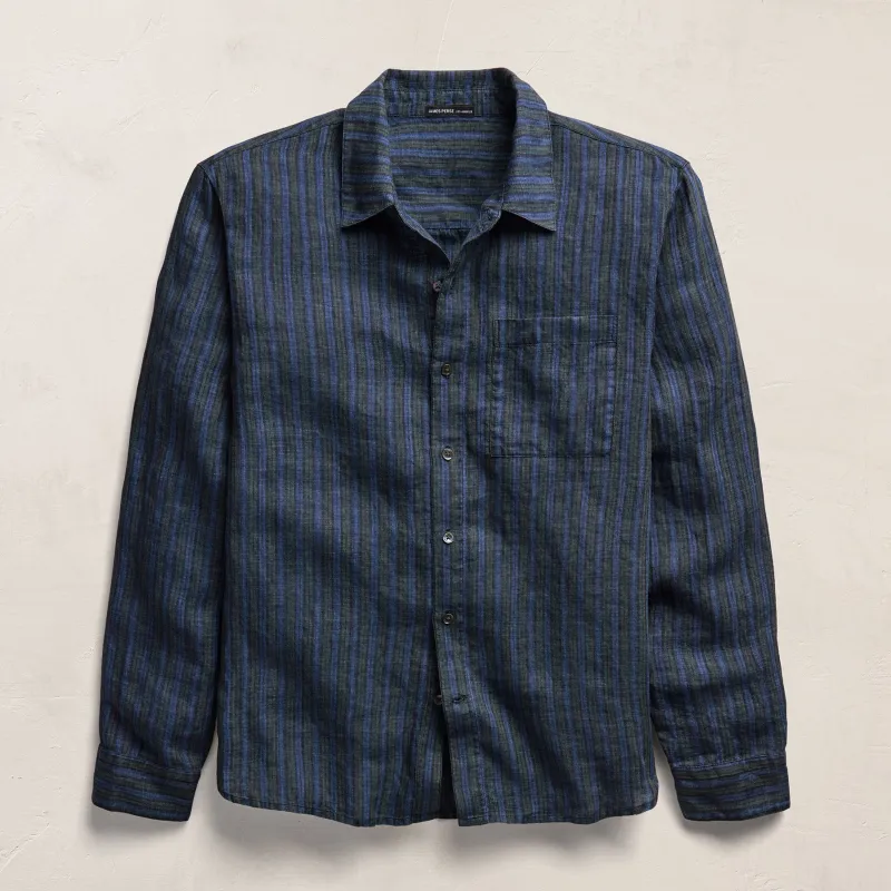 Washed Stripe Linen Shirt - Blue Stripe made by James Perse