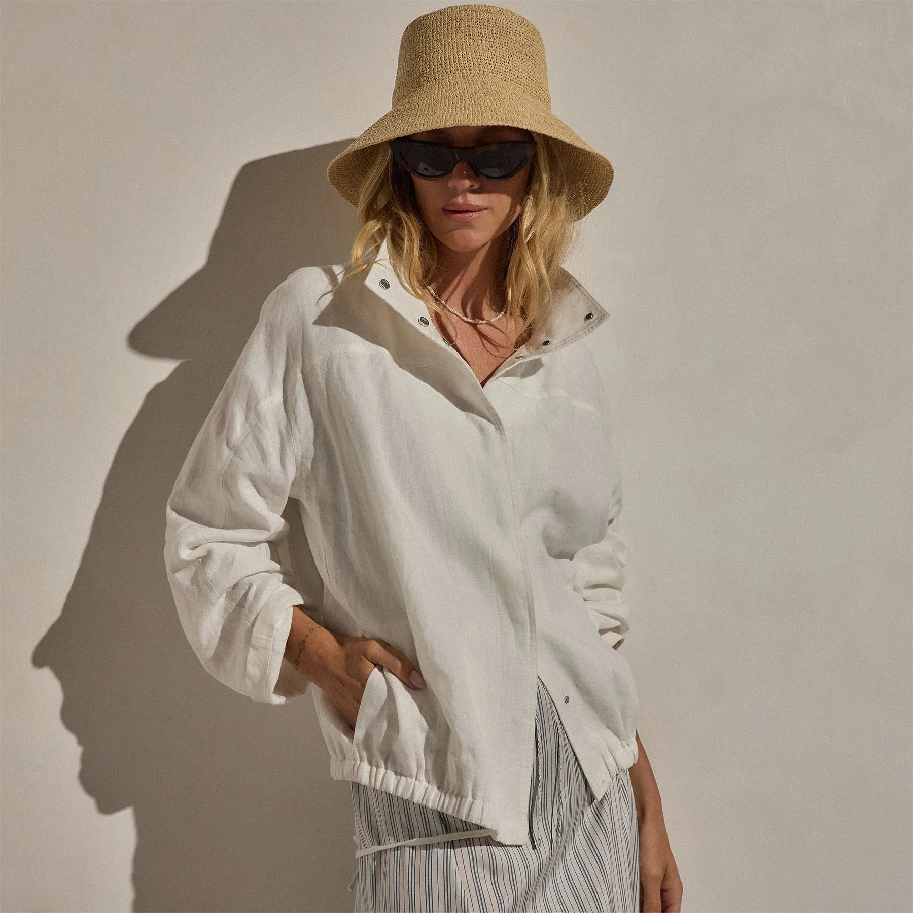 Linen Funnel Neck Jacket - White sold by James Perse product image thumbnail 5