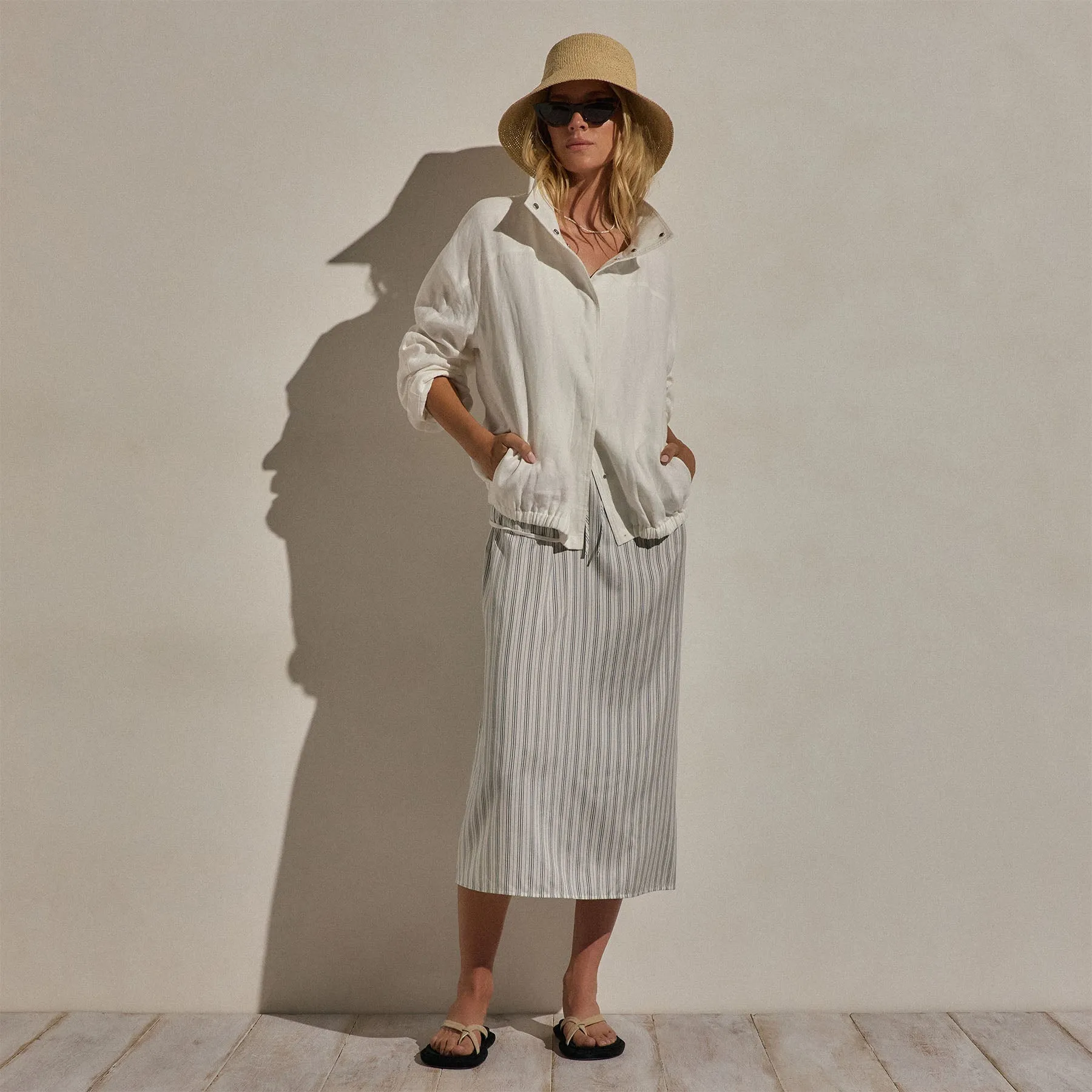 Linen Funnel Neck Jacket - White sold by James Perse product image thumbnail 3
