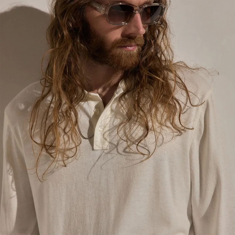 Cotton Cashmere Long Sleeve Henley - White made by James Perse