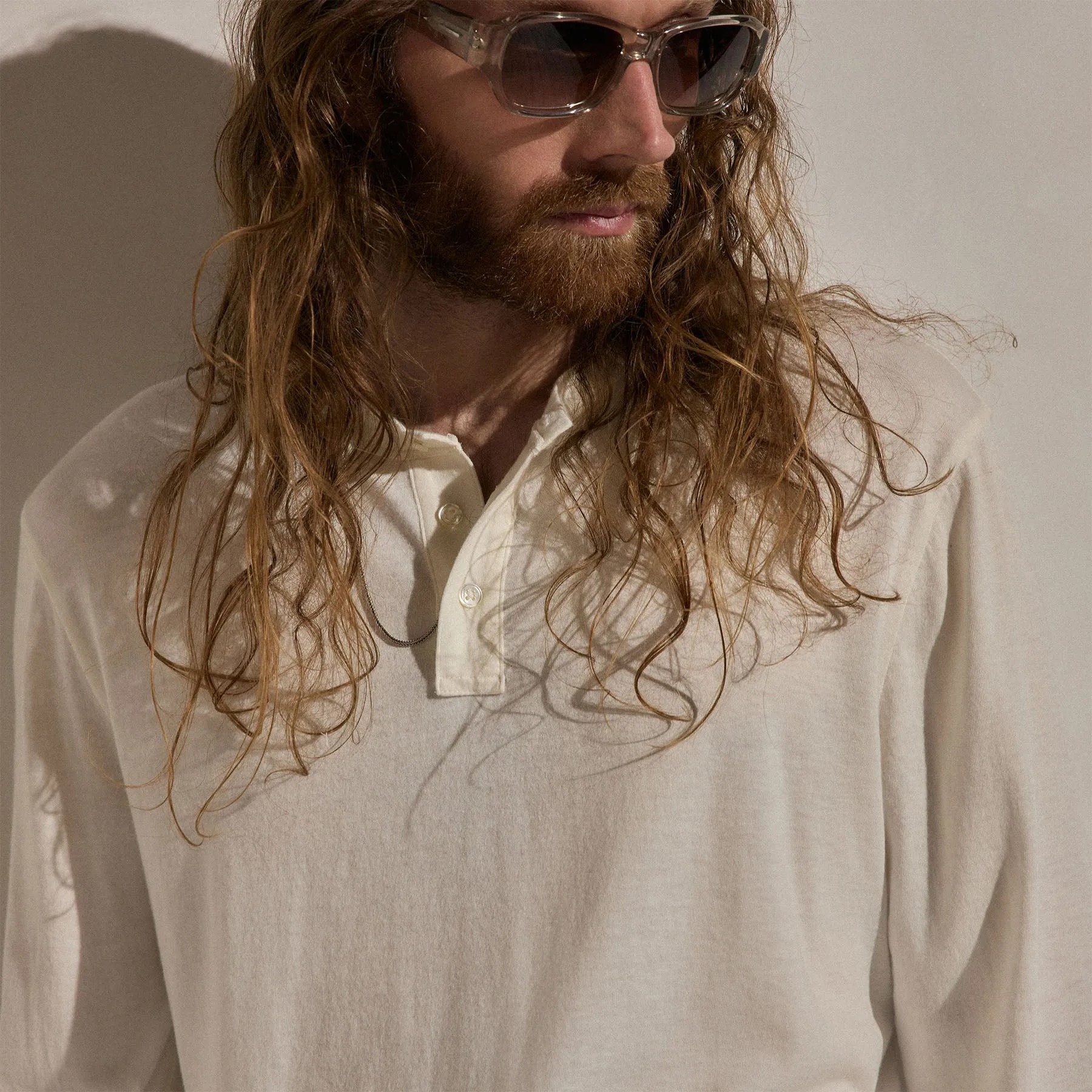 Cotton Cashmere Long Sleeve Henley - White sold by James Perse