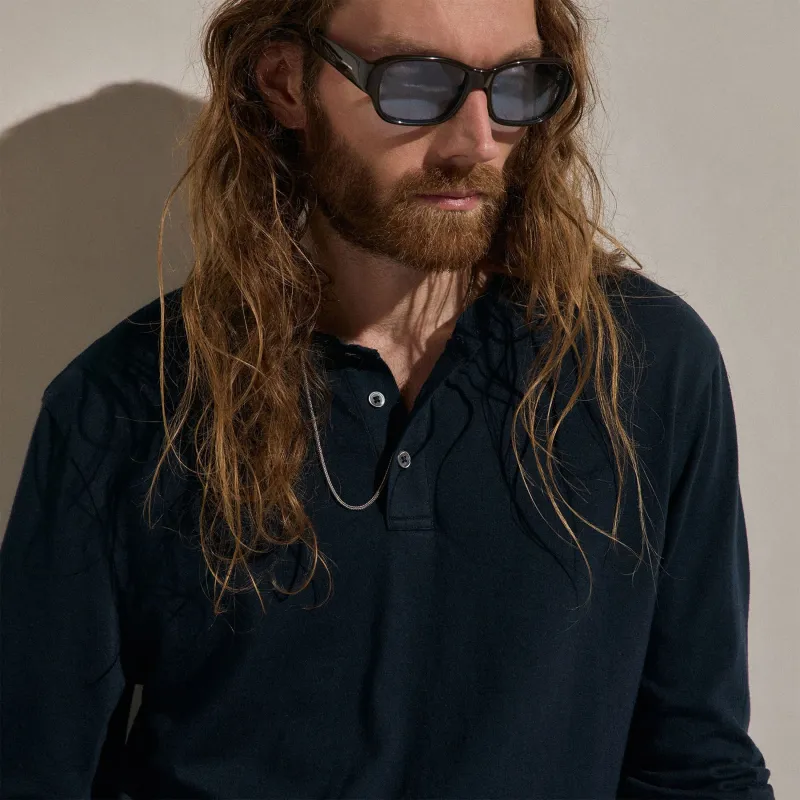 Cotton Cashmere Long Sleeve Henley - Blue Noir made by James Perse