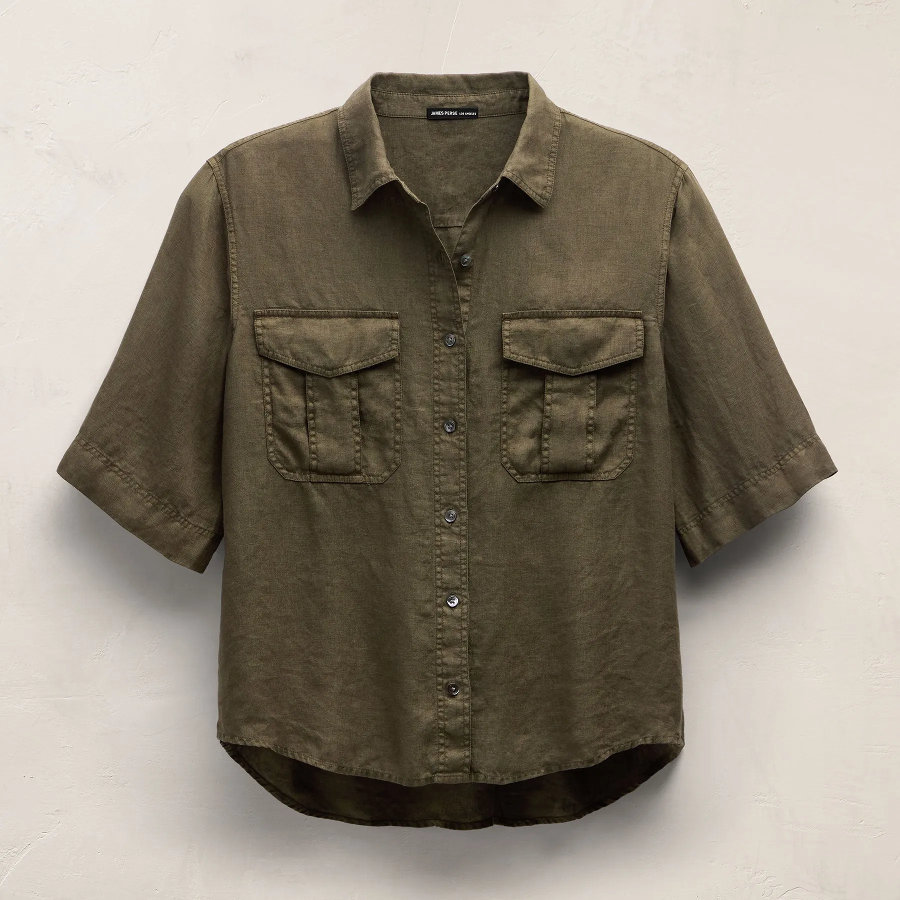 Linen Short Sleeve Utility Shirt - Army Green Pigment sold by James Perse product image thumbnail 2