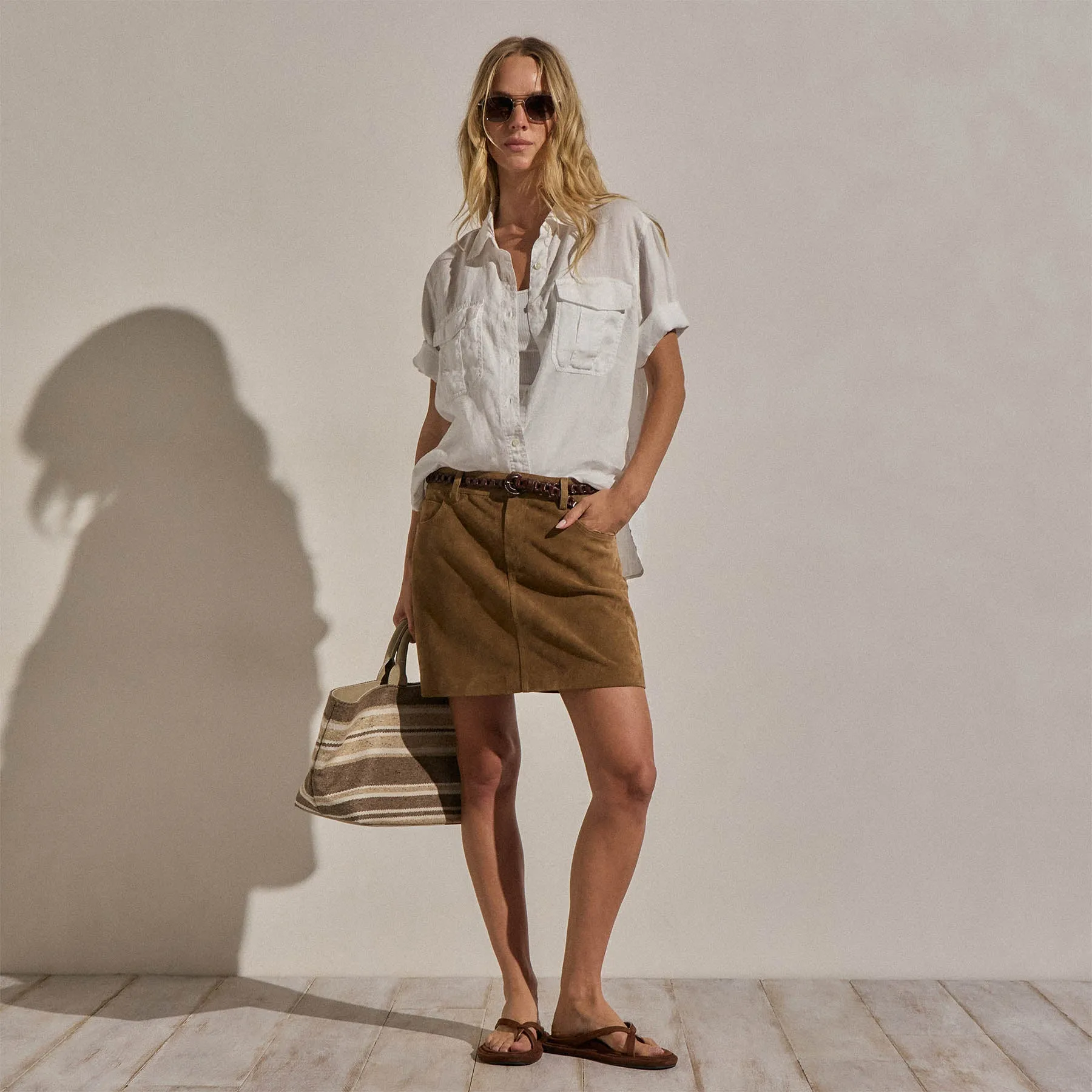 Linen Short Sleeve Utility Shirt - White sold by James Perse product image thumbnail 3