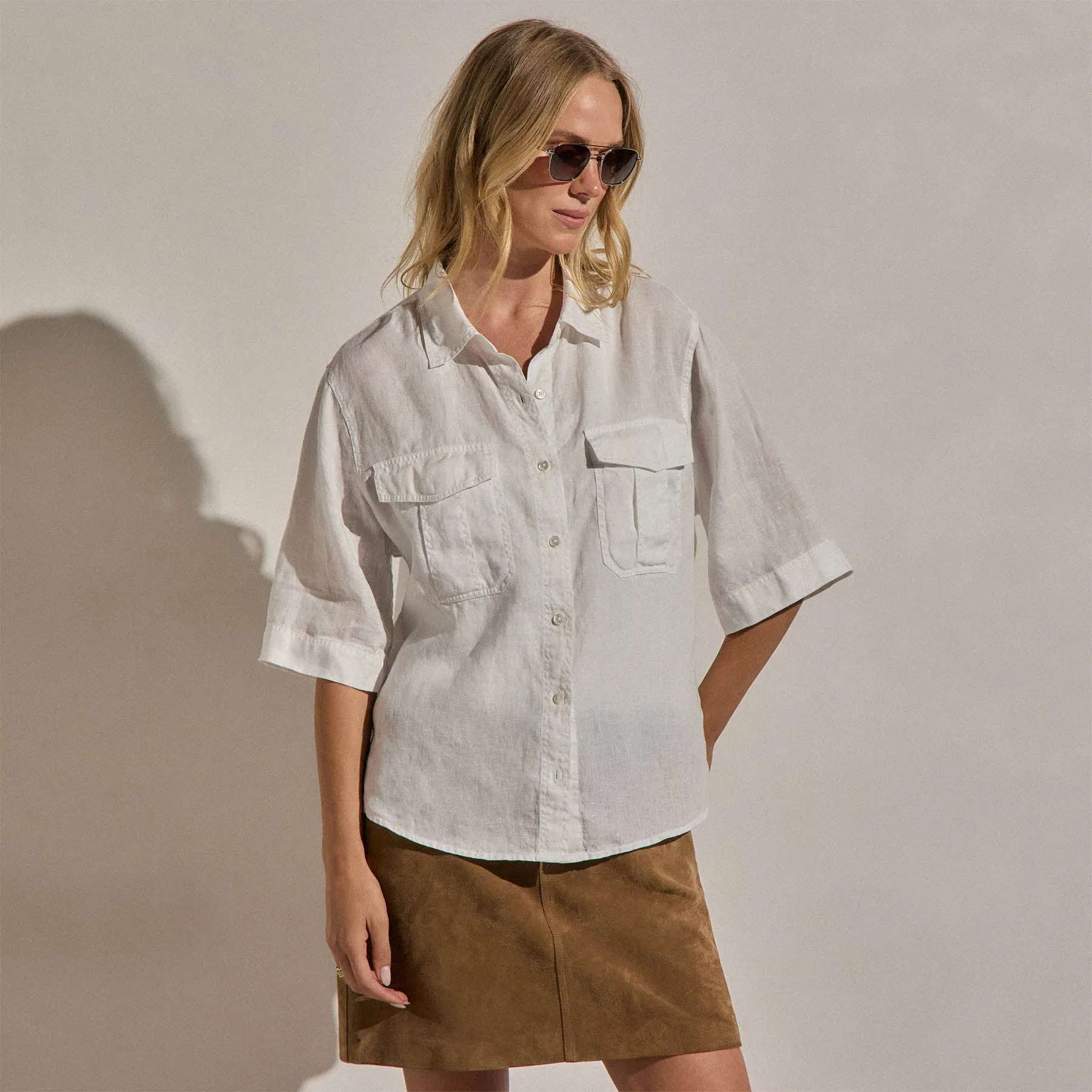 Linen Short Sleeve Utility Shirt - White sold by James Perse product image thumbnail 4