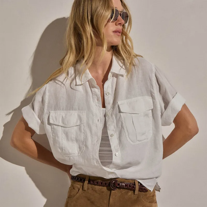 Linen Short Sleeve Utility Shirt - White made by James Perse