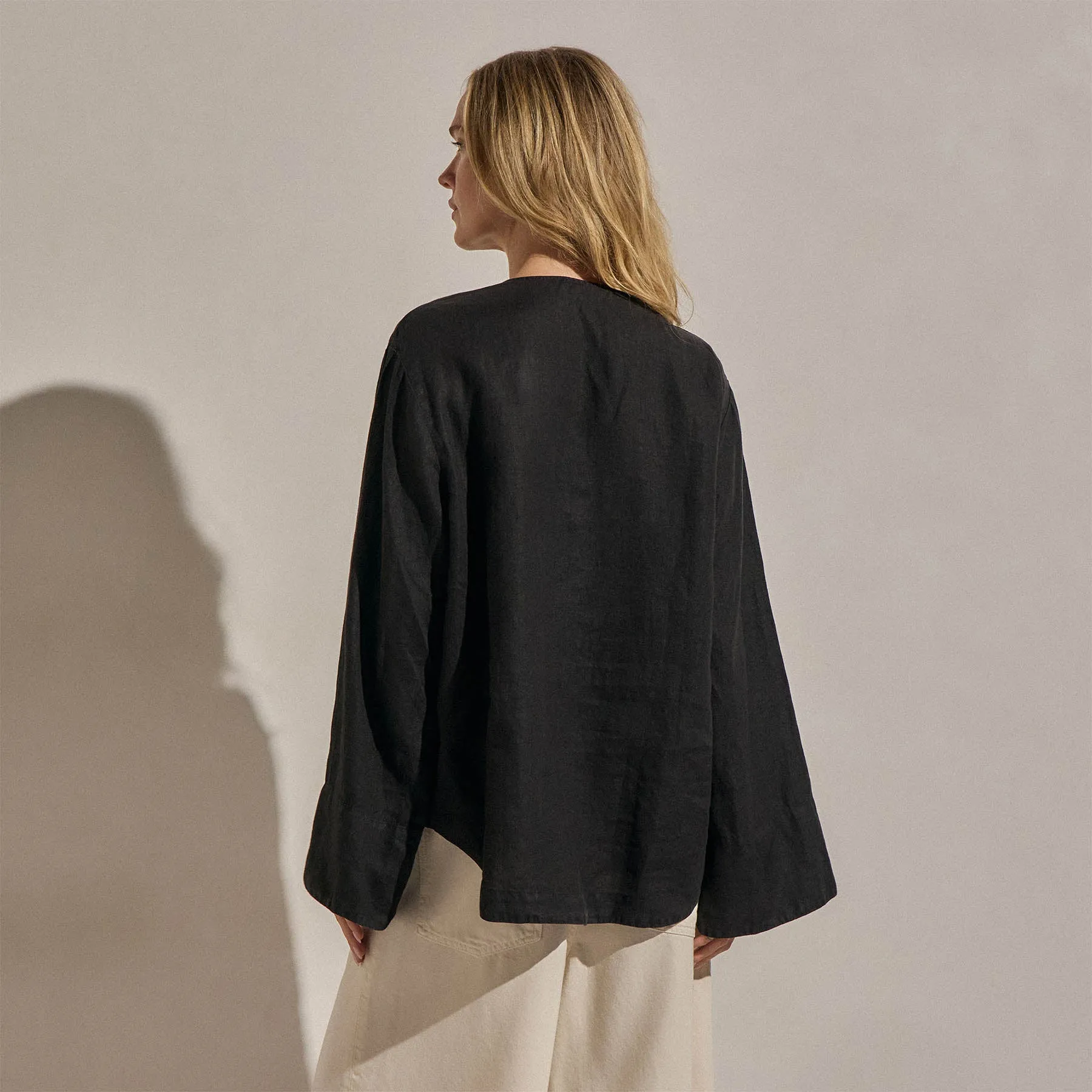 Linen Tie Front Tunic Top - Black sold by James Perse product image thumbnail 4