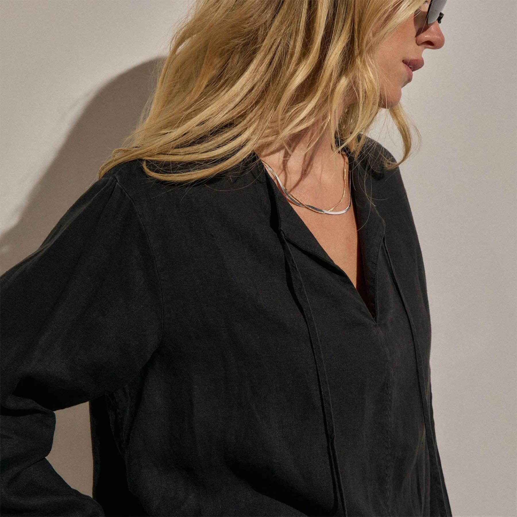Linen Tie Front Tunic Top - Black sold by James Perse product image thumbnail 5