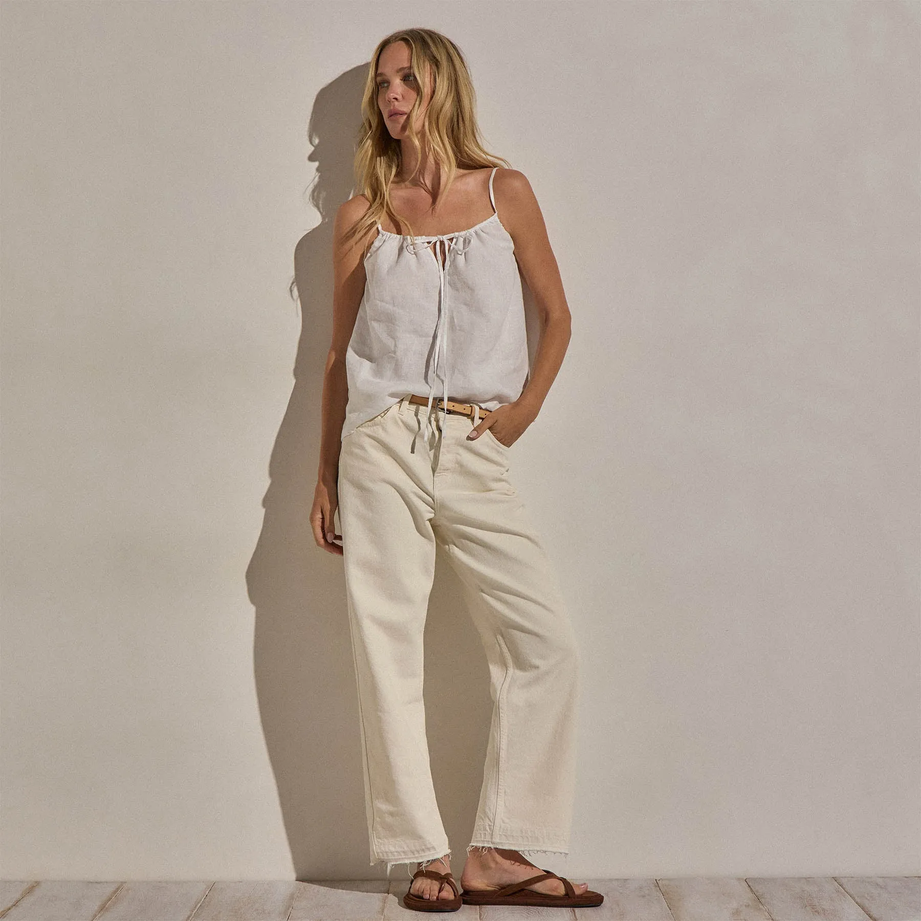 Linen Strappy Tie Cami - White sold by James Perse product image thumbnail 3