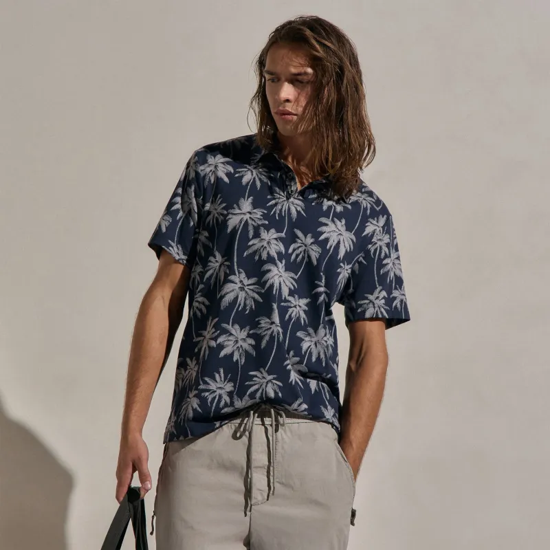 Palm Print Performance Pique Polo - Navy Print made by James Perse