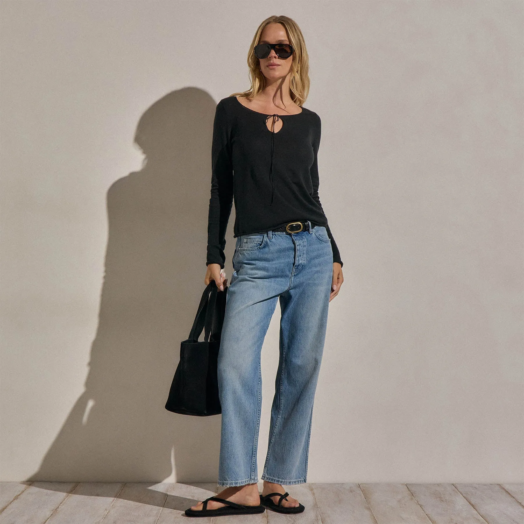 Linen Cotton Keyhole Sweater - Black sold by James Perse product image thumbnail 3