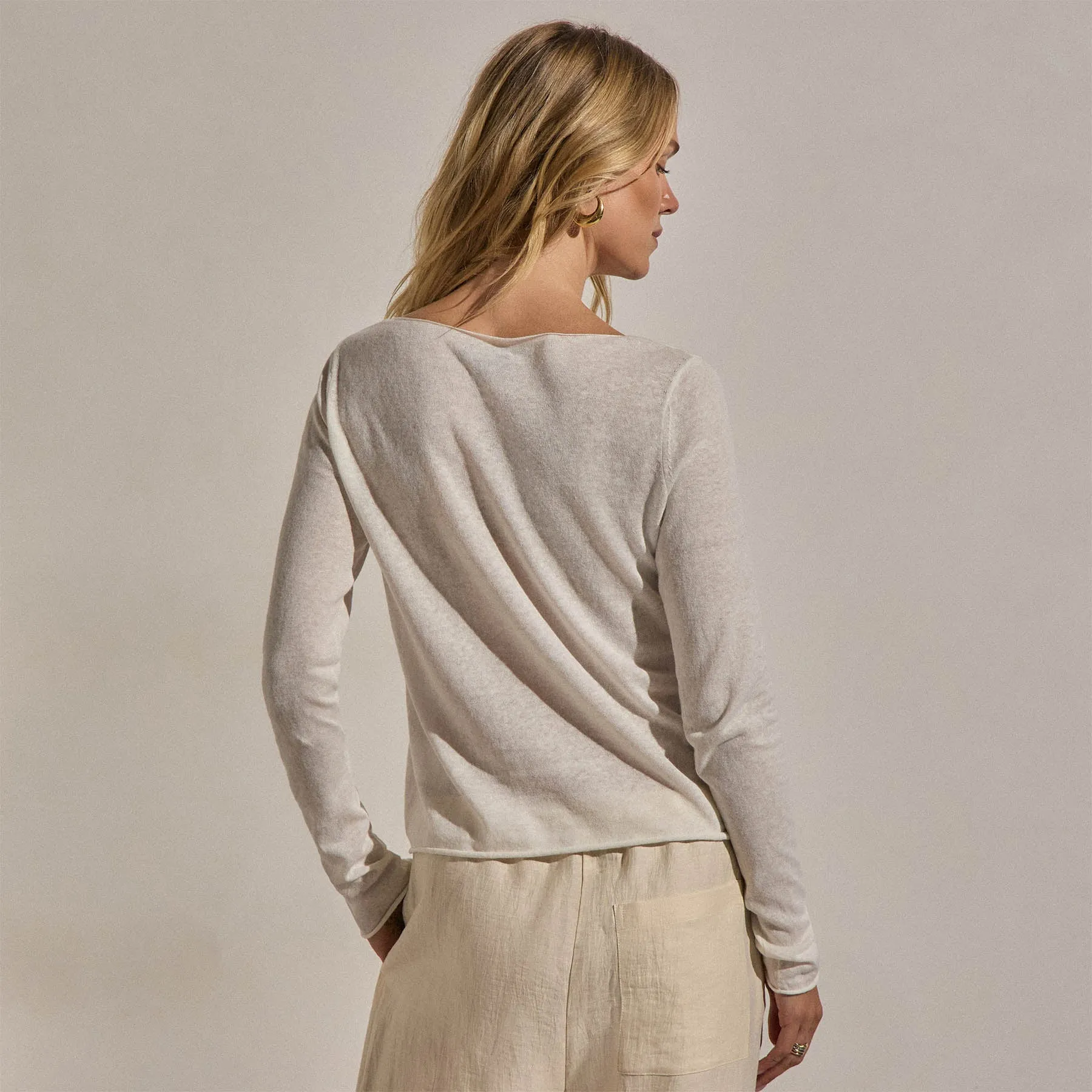 Linen Cotton Keyhole Sweater - Off White sold by James Perse product image thumbnail 4