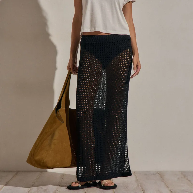 Linen Open Knit Midi Skirt - Black made by James Perse