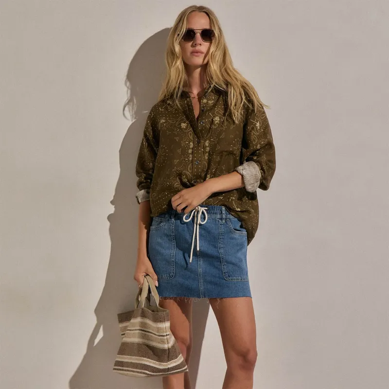 Palm Paisley Linen Shirt - Brown Bandana Print made by James Perse