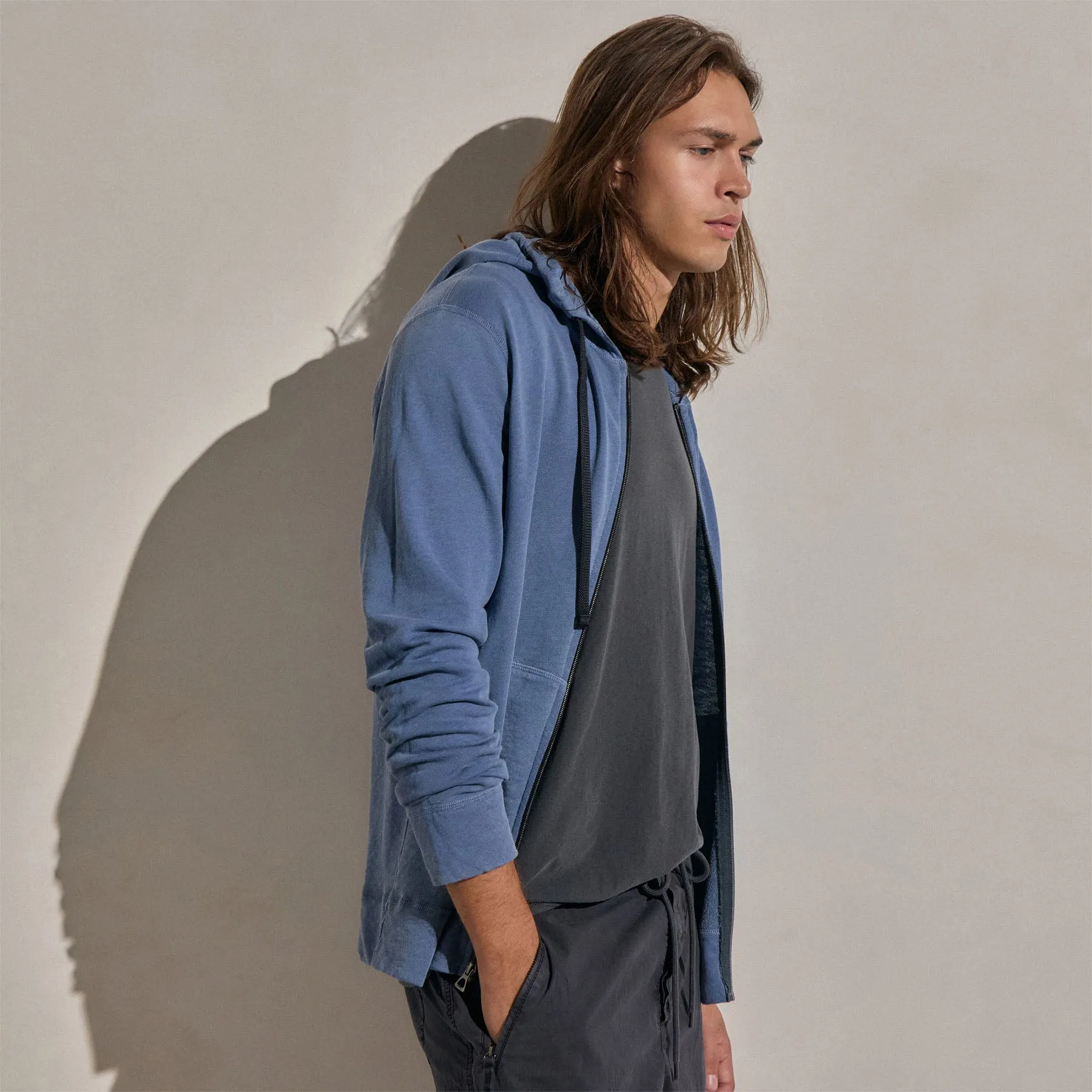Vintage French Terry Zip Up Hoodie - Danube Pigment sold by James Perse product image thumbnail 5