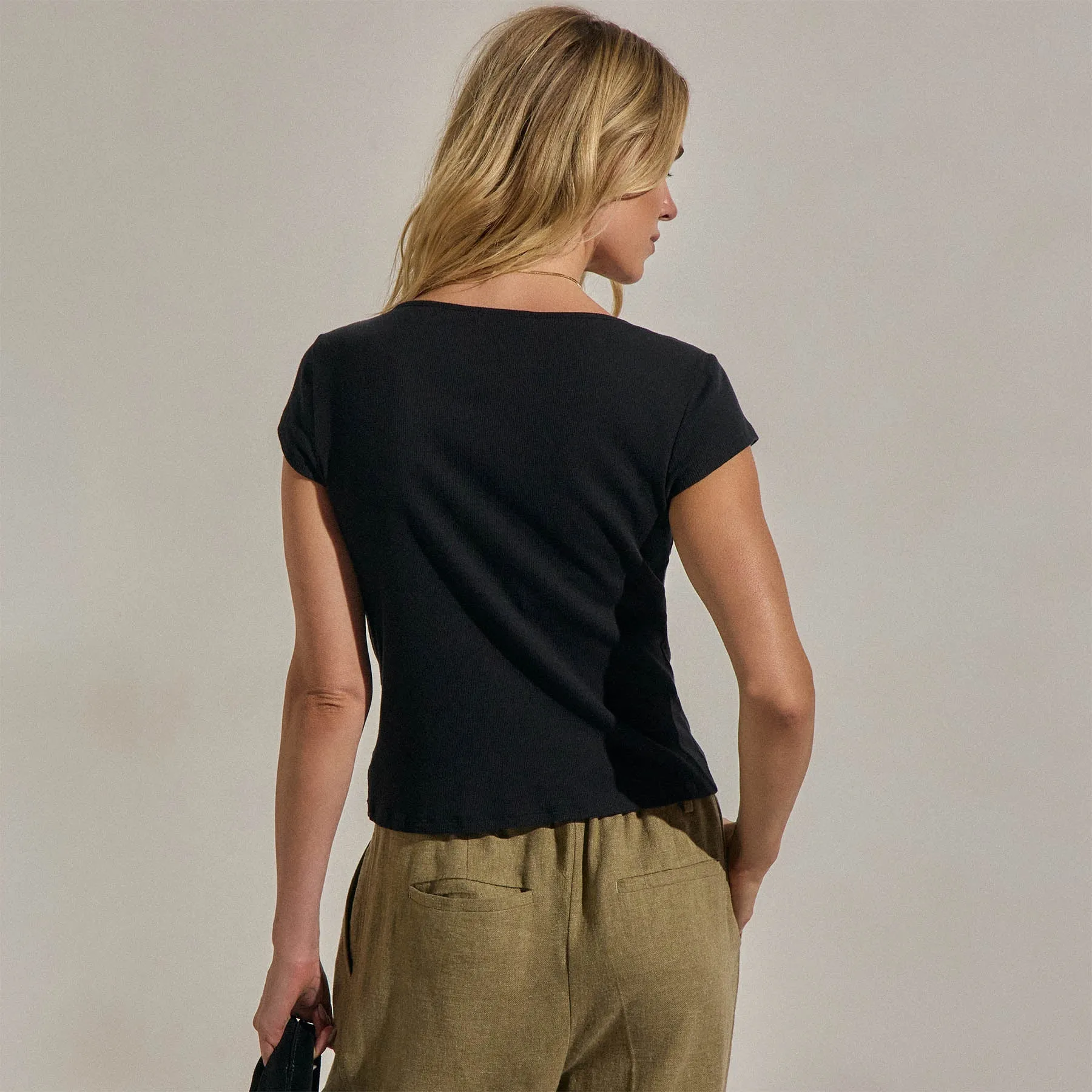 Cotton Cashmere Keyhole Tee - Black sold by James Perse product image thumbnail 4