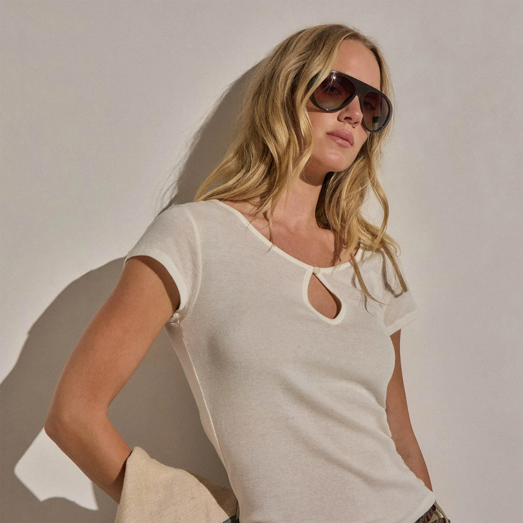 Cotton Cashmere Keyhole Tee - White sold by James Perse product image thumbnail 4