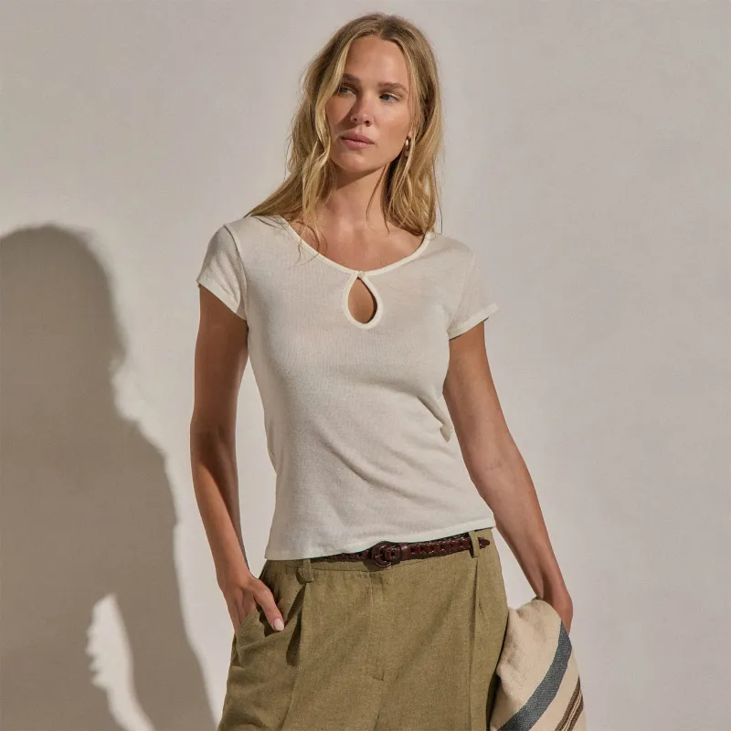Cotton Cashmere Keyhole Tee - White made by James Perse
