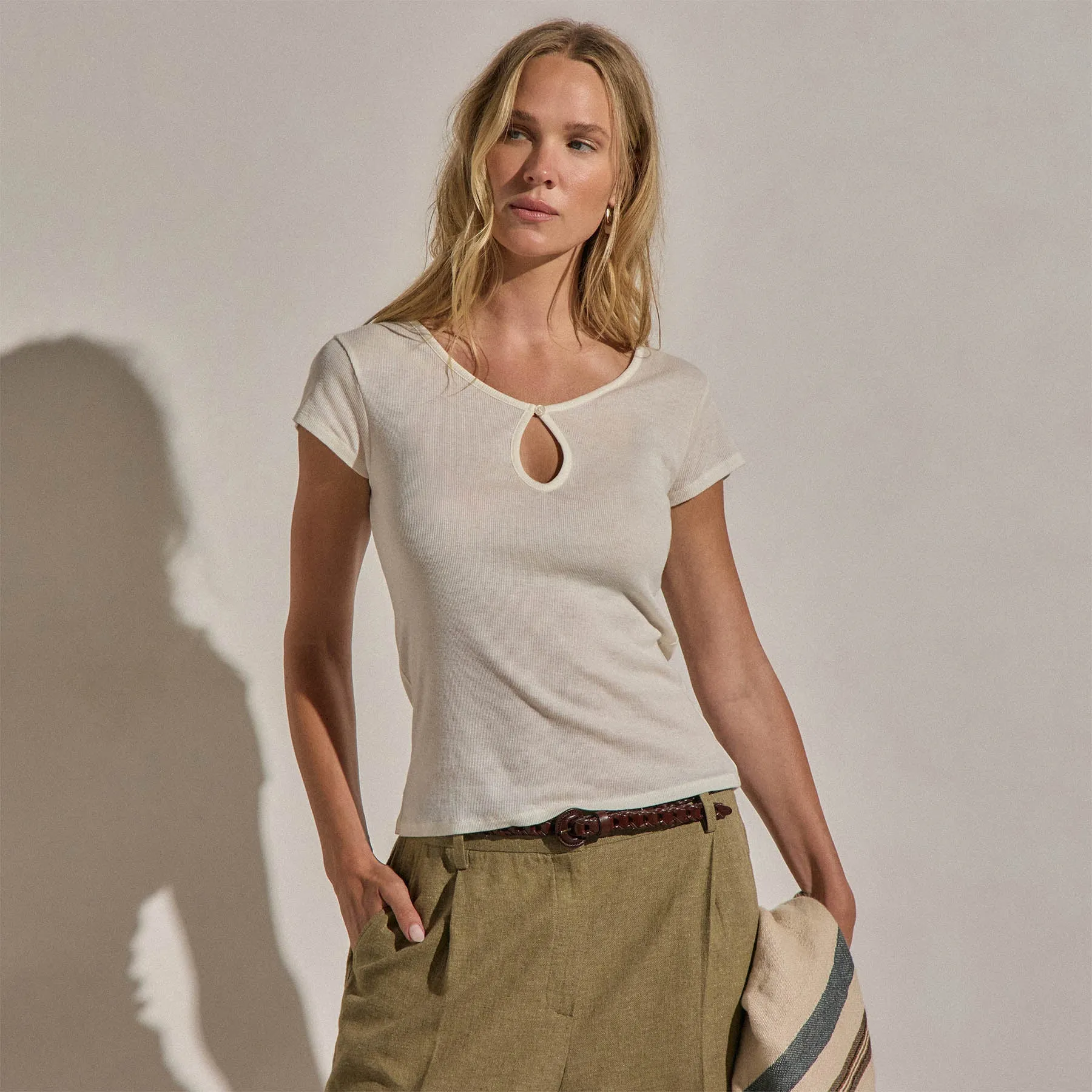 Cotton Cashmere Keyhole Tee - White sold by James Perse