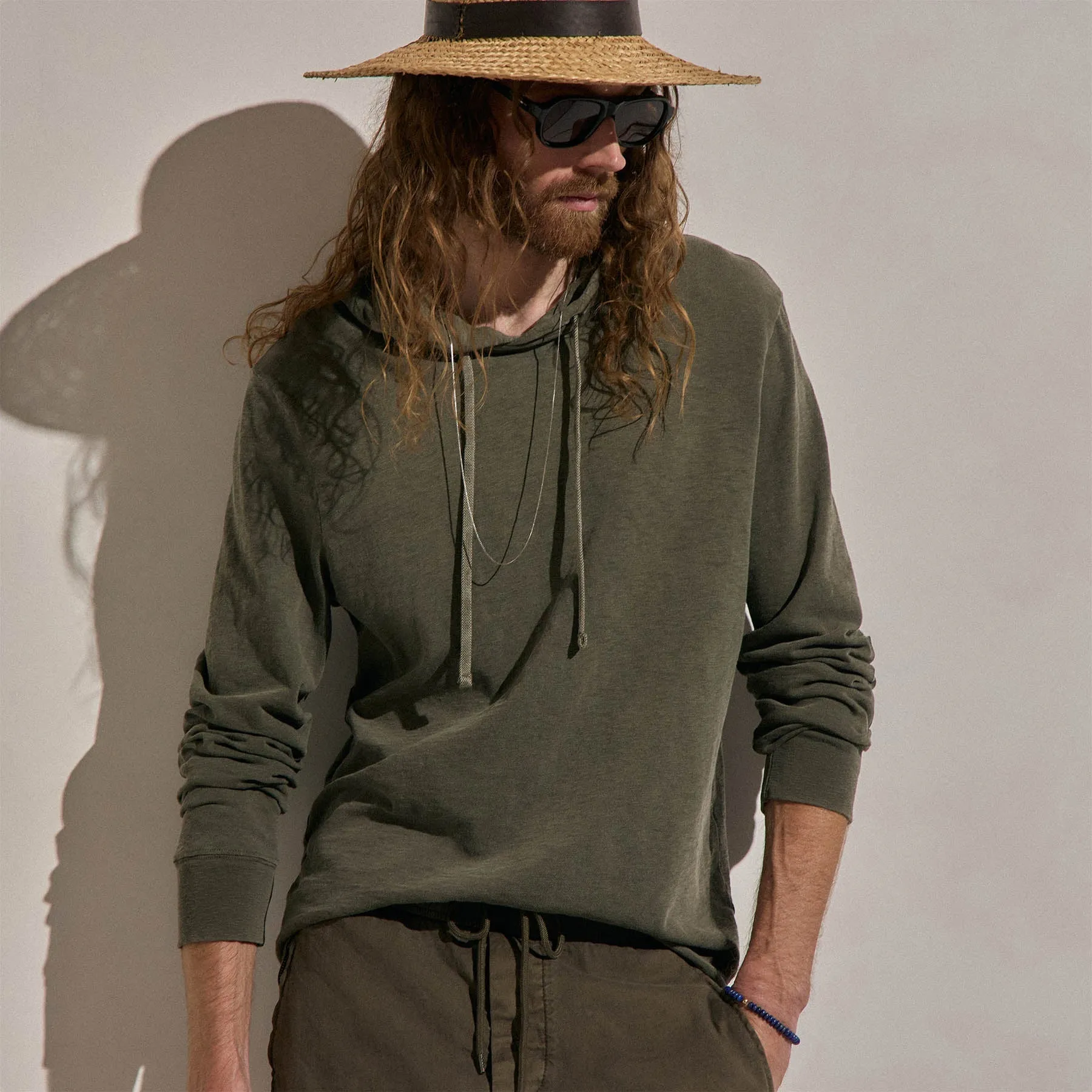 Cotton Slub Hoodie - Army Green Pigment sold by James Perse