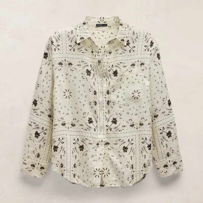 Palm Paisley Linen Shirt - Ivory Bandana Print made by James Perse