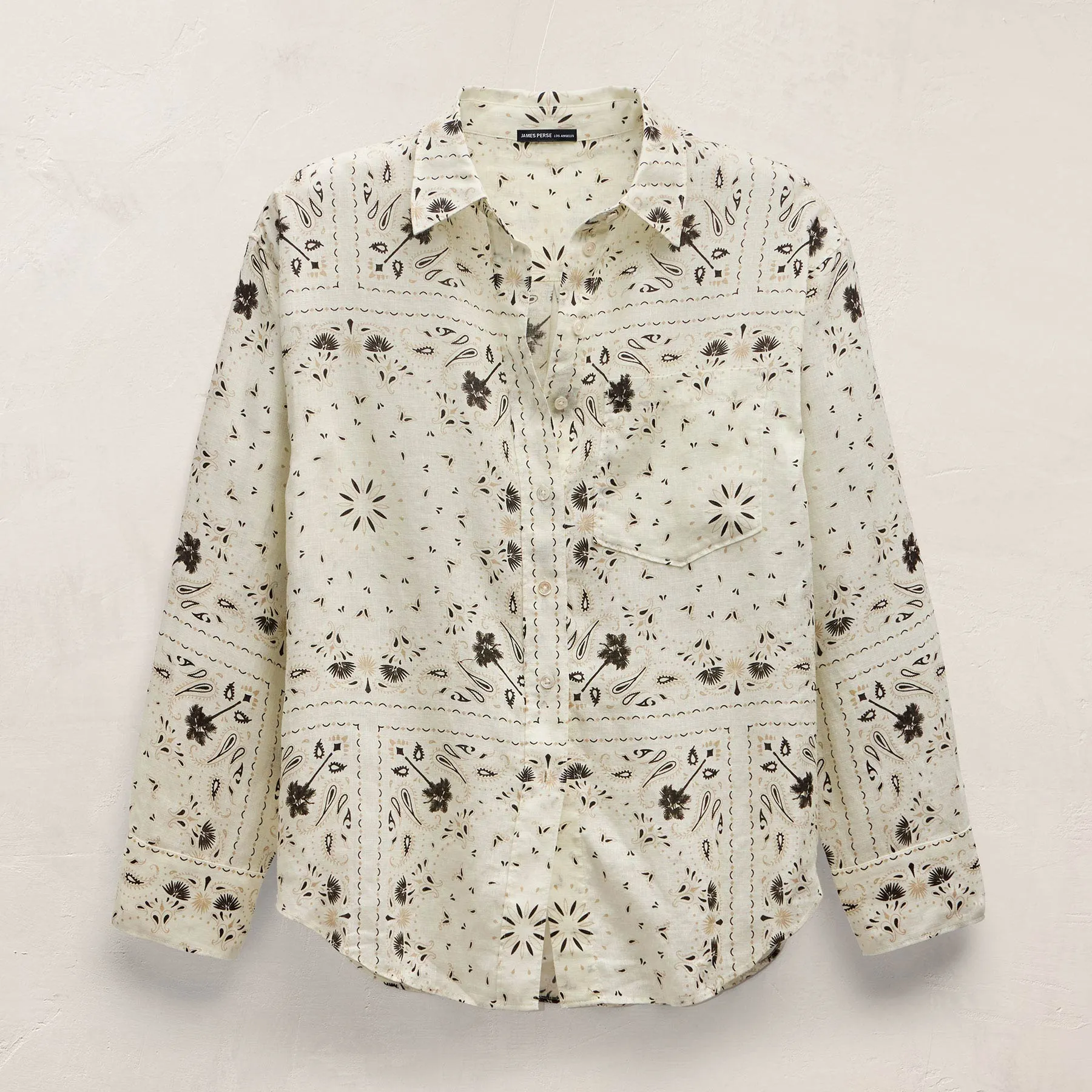 Palm Paisley Linen Shirt - Ivory Bandana Print sold by James Perse