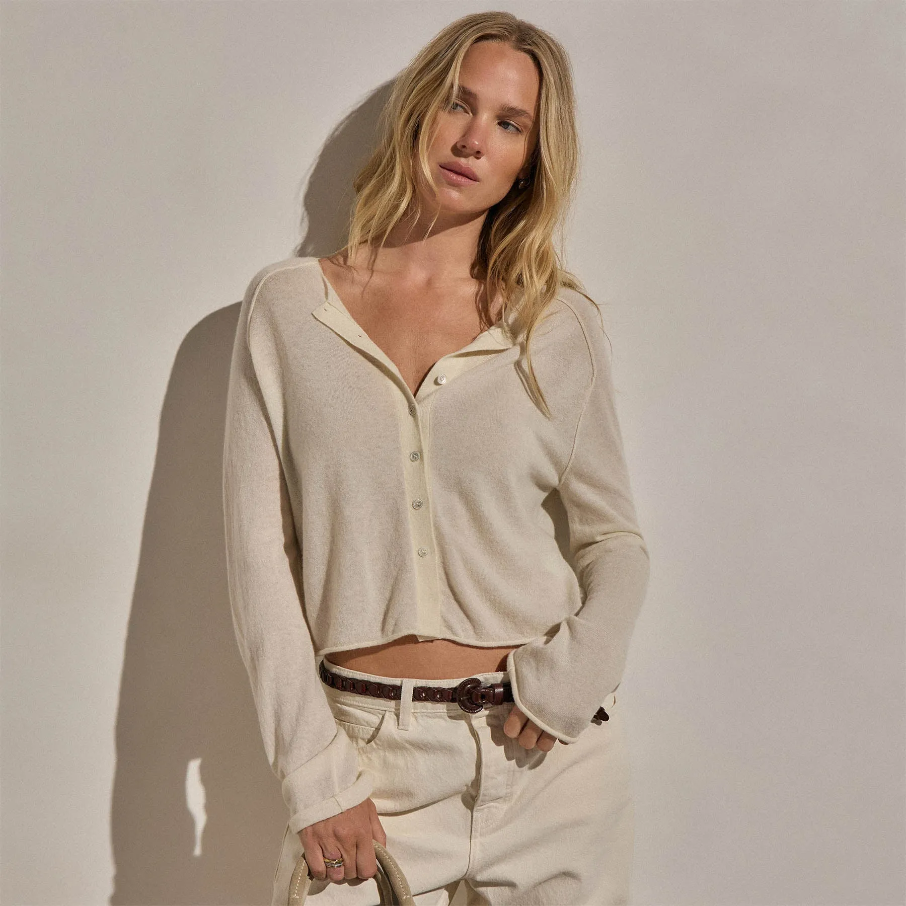 Cashmere Raglan Cardigan - Ecru sold by James Perse