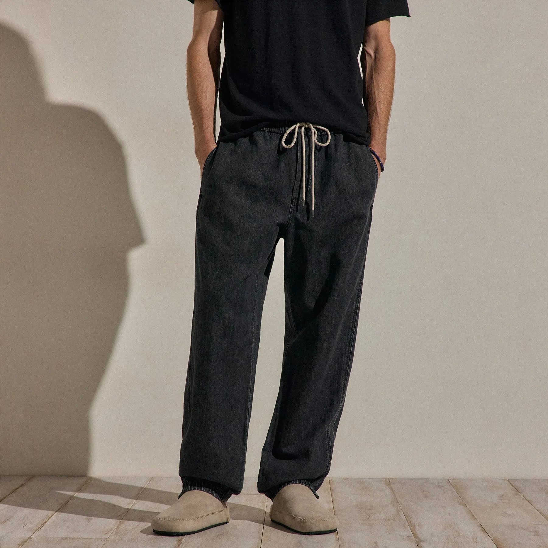 Linen Denim Drawstring Jogger - Black Wash sold by James Perse