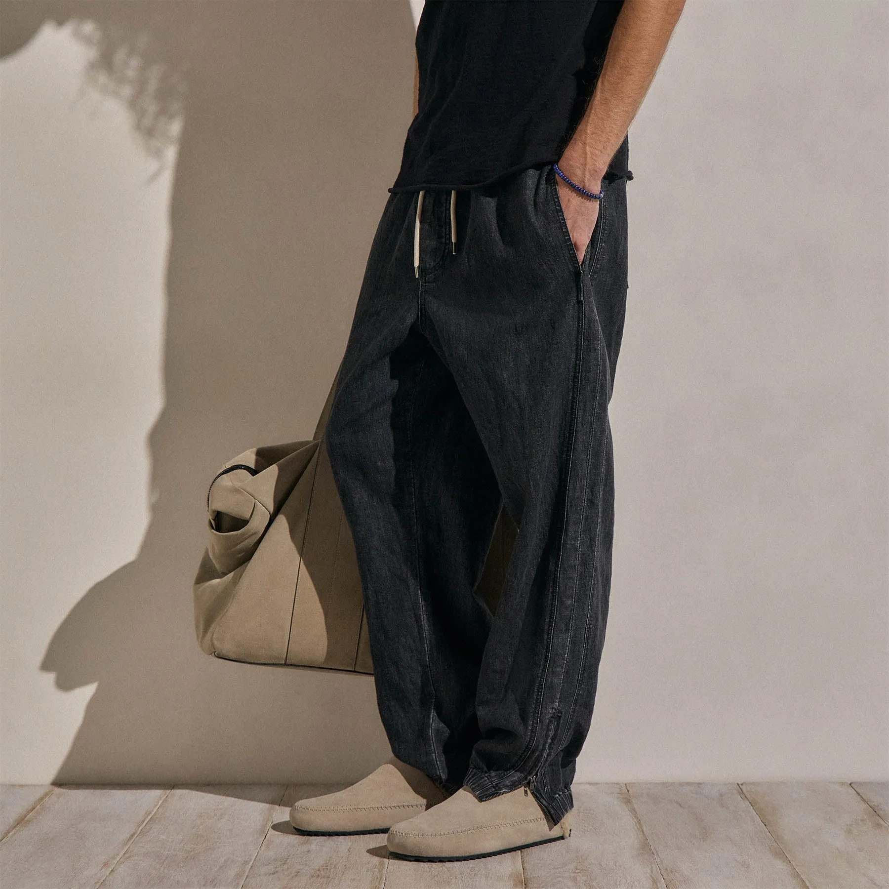 Linen Denim Drawstring Jogger - Black Wash sold by James Perse product image thumbnail 5