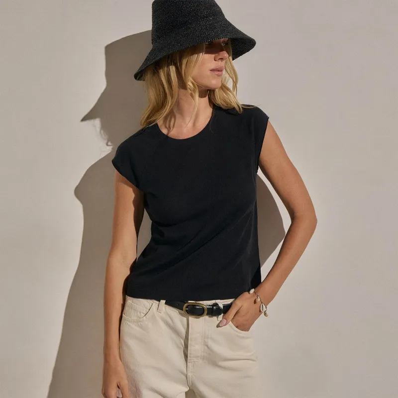 Cotton Cashmere Ribbed Raglan Tee - Black made by James Perse