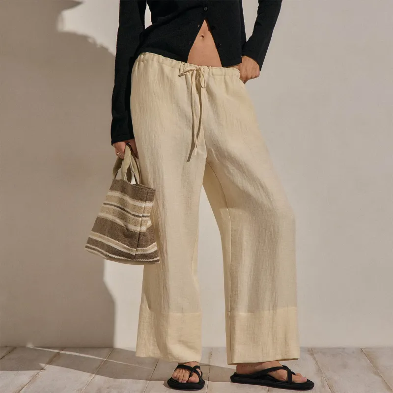 Linen Wide Cuff Pant - Ecru made by James Perse
