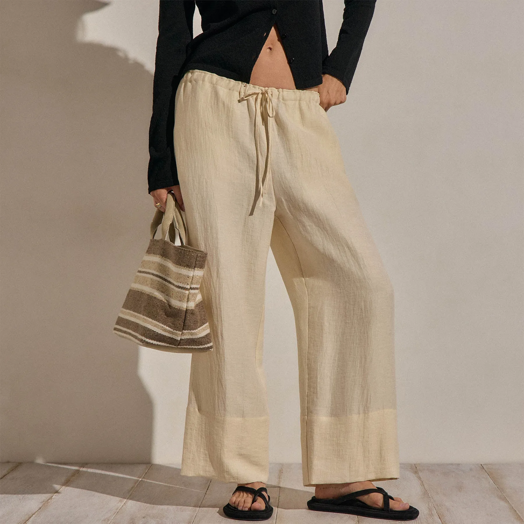 Linen Wide Cuff Pant - Ecru sold by James Perse