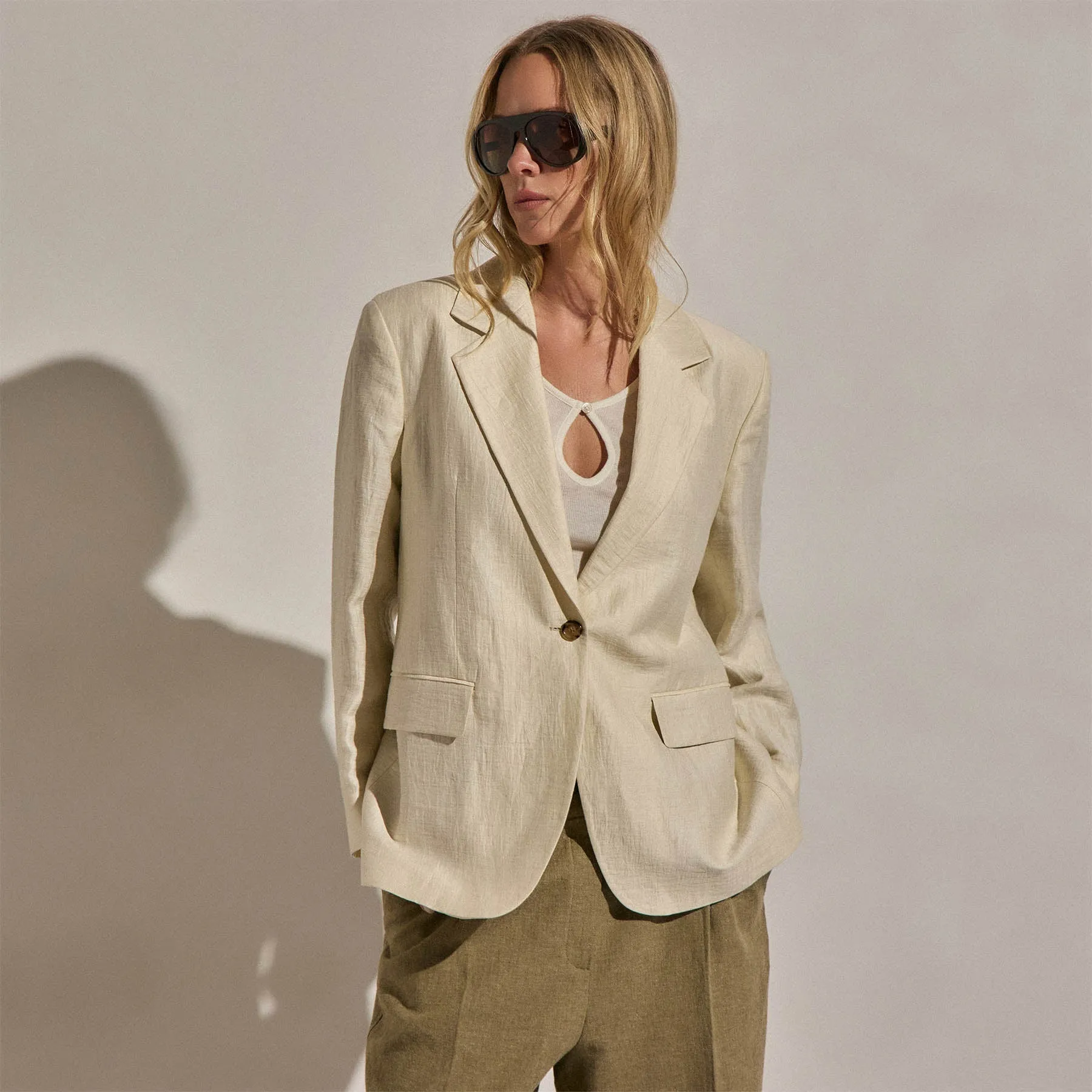 Crinkle Linen Relaxed Blazer - Ecru sold by James Perse product image thumbnail 4