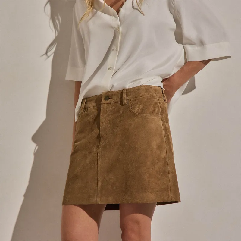Suede Mini Skirt - Dark Sand made by James Perse