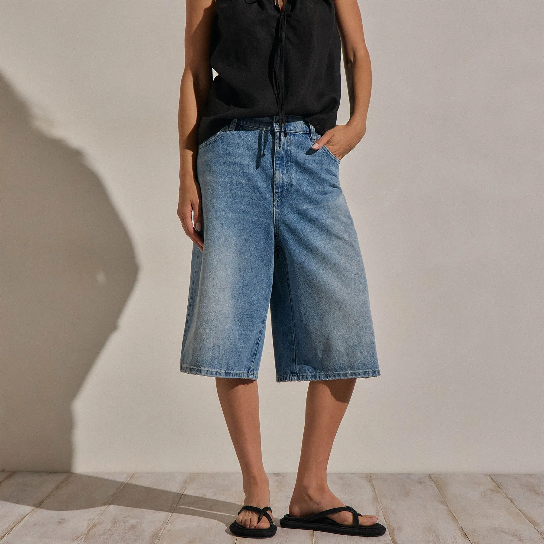 Denim Wide Leg Bermuda Short - Sky Wash sold by James Perse