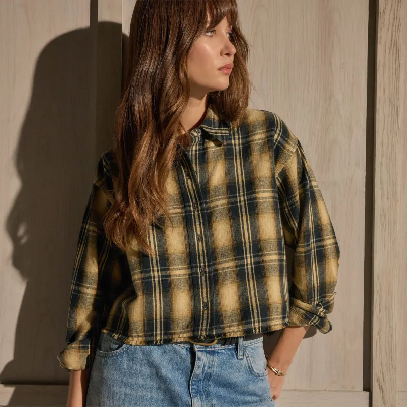 Plaid Flannel Cropped Shirt - Tan Black Mix Plaid made by James Perse
