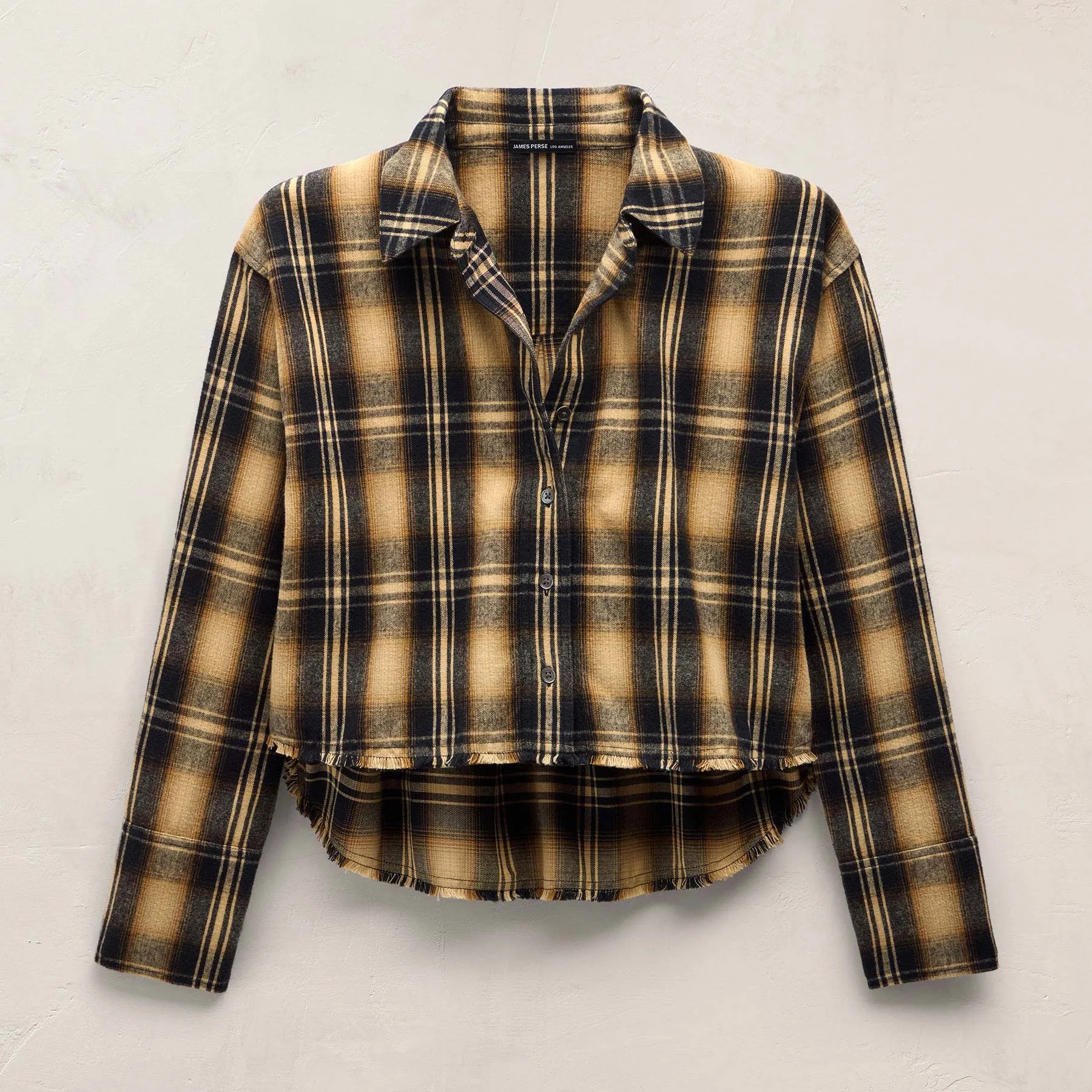 Plaid Flannel Cropped Shirt - Tan Black Mix Plaid sold by James Perse product image thumbnail 2