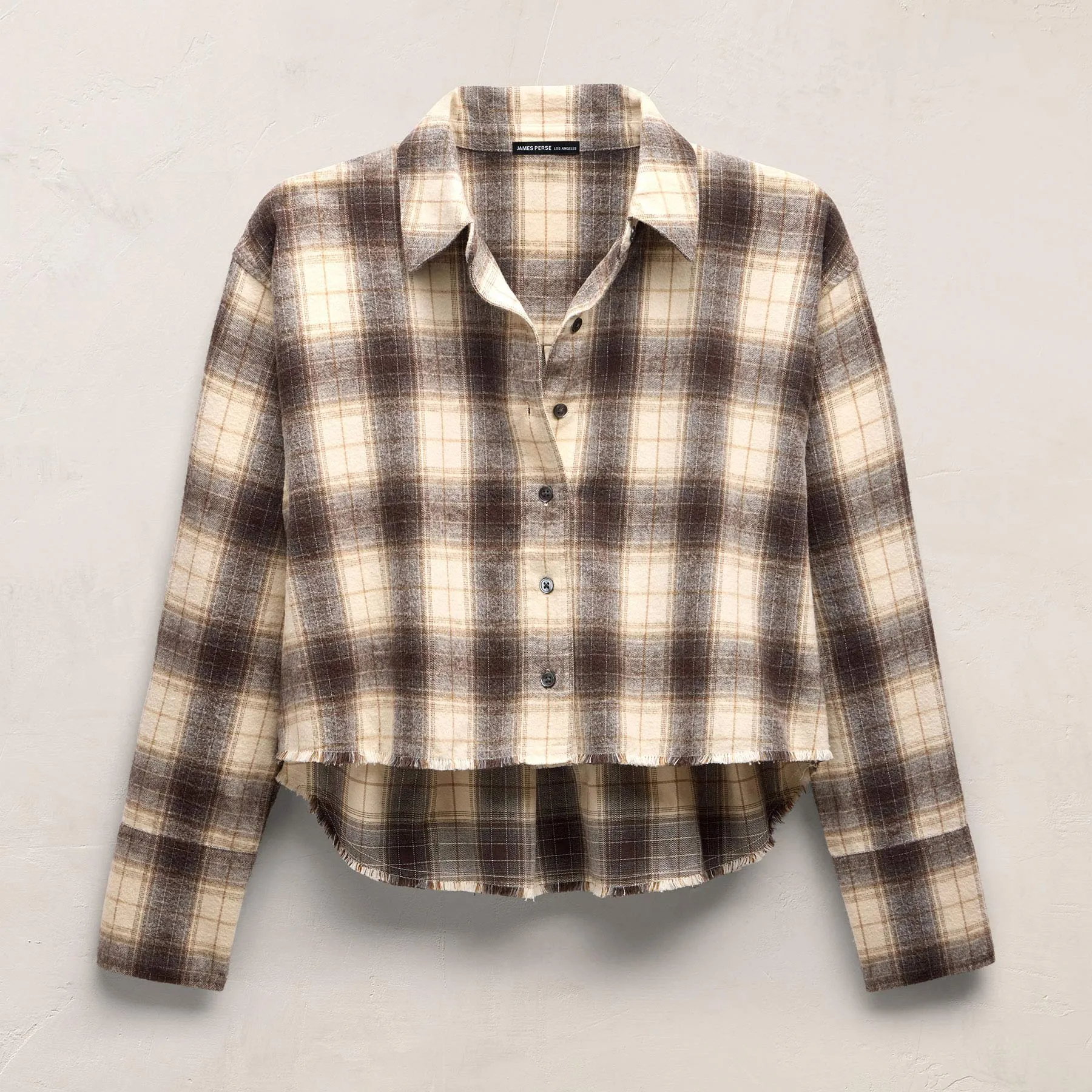Plaid Flannel Cropped Shirt - Grey Brown Mix Plaid sold by James Perse product image thumbnail 2